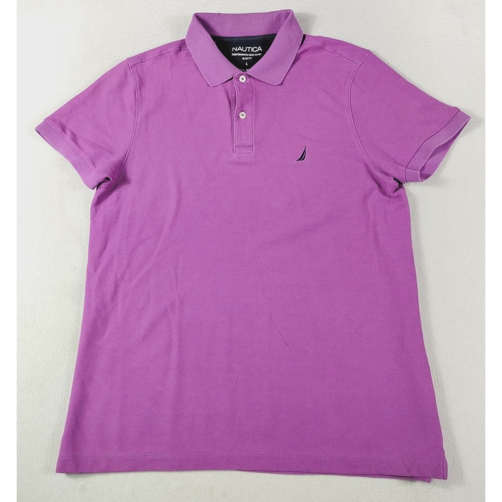 Nautica Performance Deck Polo Shirt Mens Large Purple Slim Fit Nautical Pique